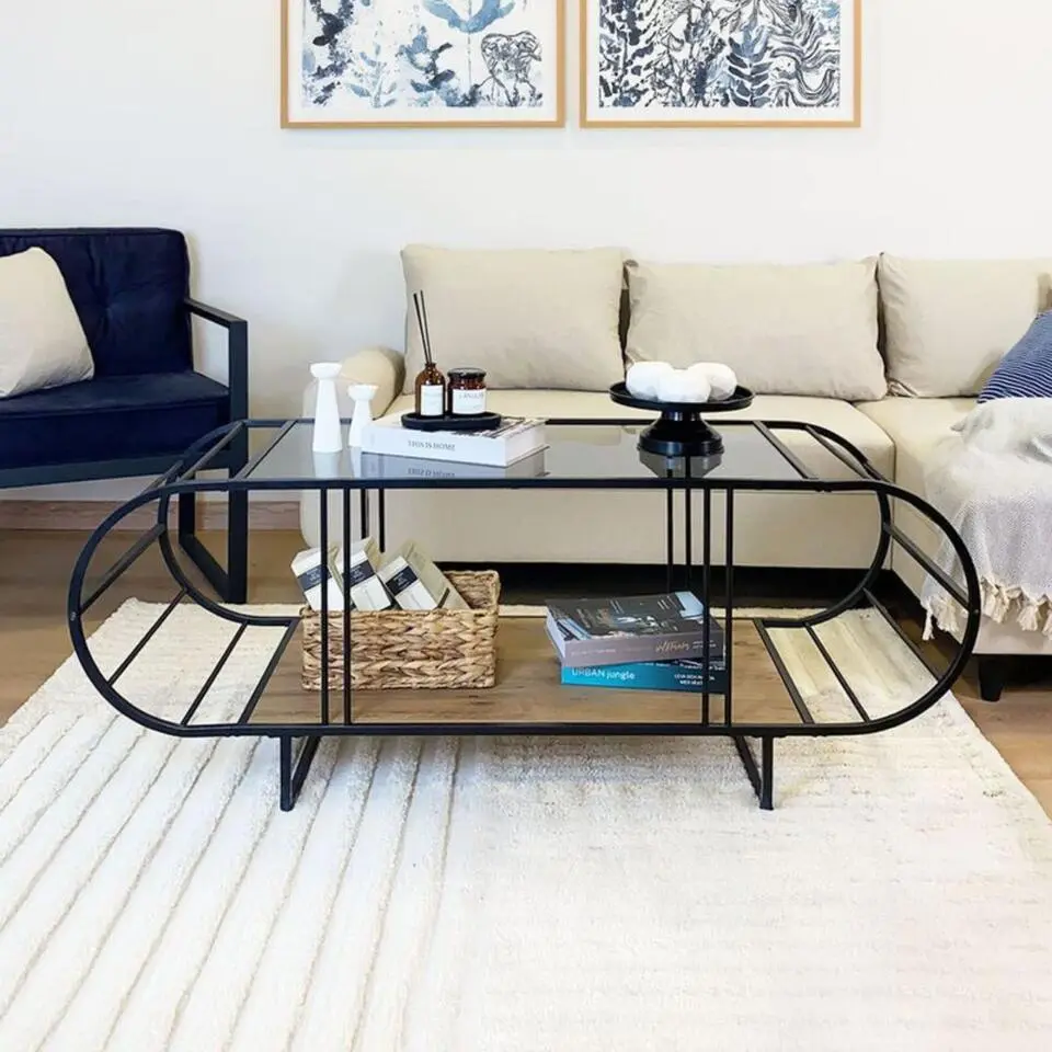 CALICOSY - Salontafel met glazen en metalen blad WINDY - 50x145x47 cm