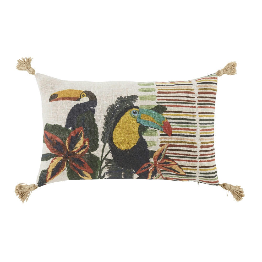 ZECA - Coussin imprimé tropical écru et multicolore 30x50