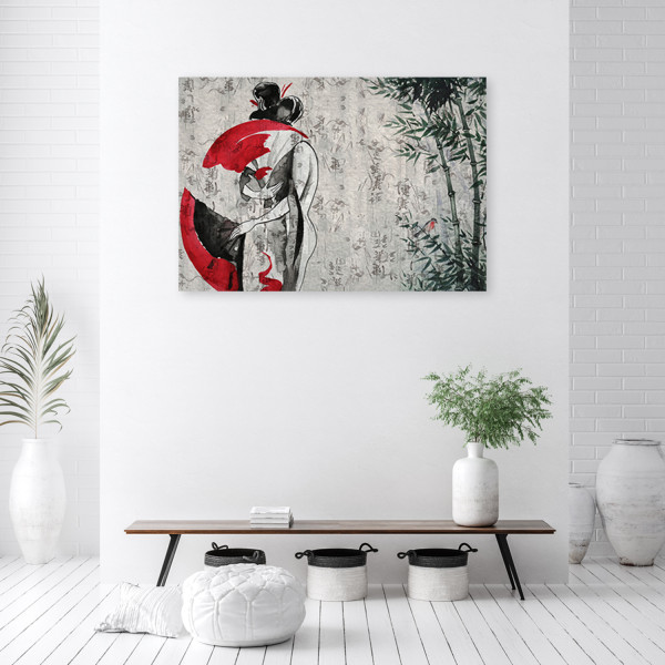 Feeby Obraz na płótnie, Japońska gejsza z wachlarzem 60x40