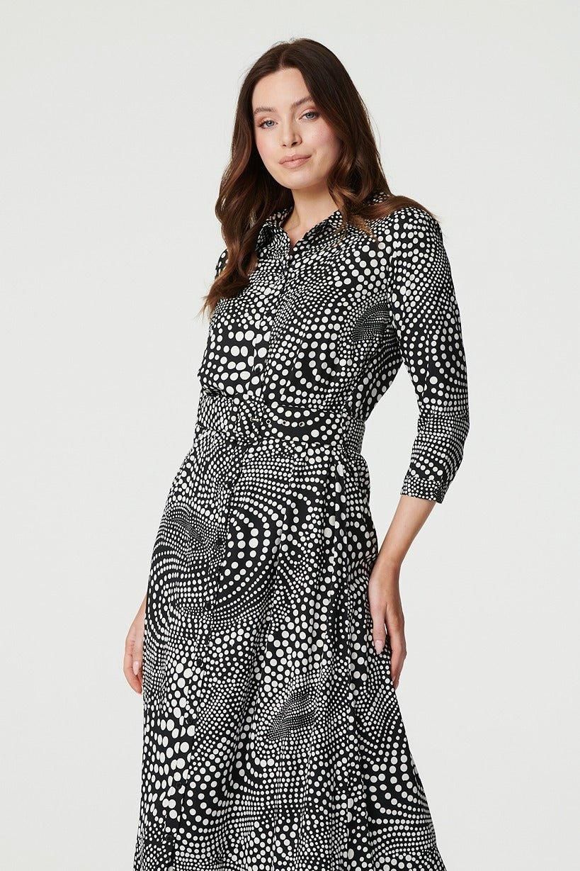 Izabel London Dotty Print 3/4 Sleeve Shirt Dress