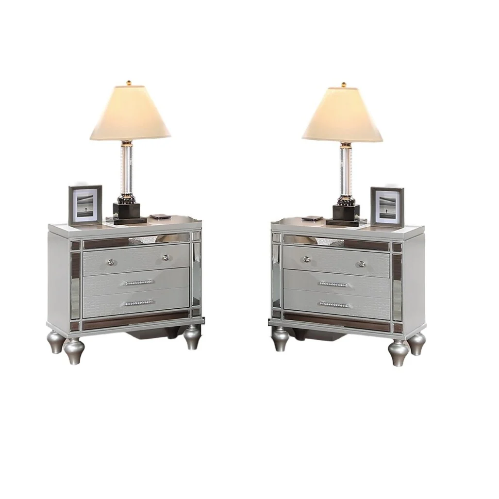 Classic Luxury Look 1pc Nightstand Wooden Bedside Table Drawers w Mirror Glass Panel Bedroom Furniture