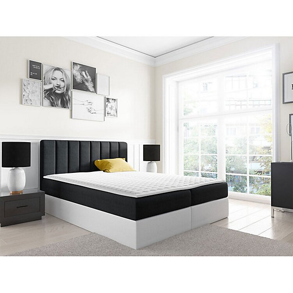Lit continental Baltimore 125, Double, Noir, Faux cuir, Disponible