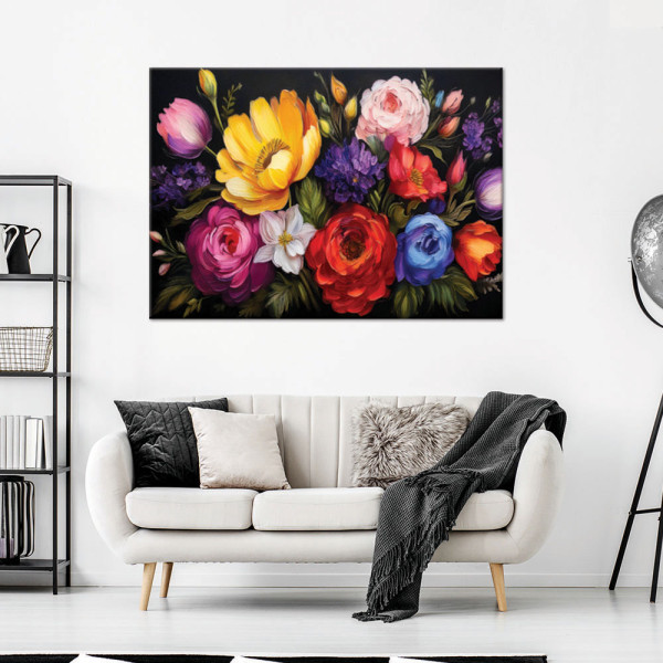 Feeby Obraz na płótnie, Kwitnące Kolorowe Kwiaty Bukiet 60x40