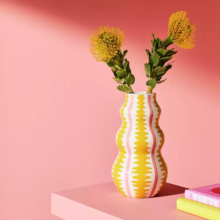 Habitat Stripe Ceramic Pink & Yellow Wiggle Vase