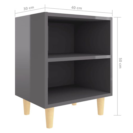 NNEVL Bed Cabinet with Solid Wood Legs High Gloss Grey 40x30x50 cm