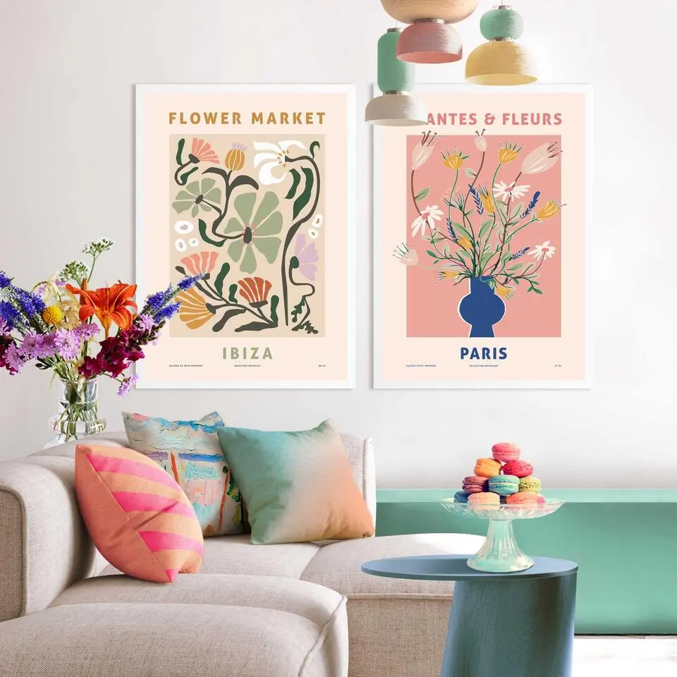 Set poster met lijst - Bloemen