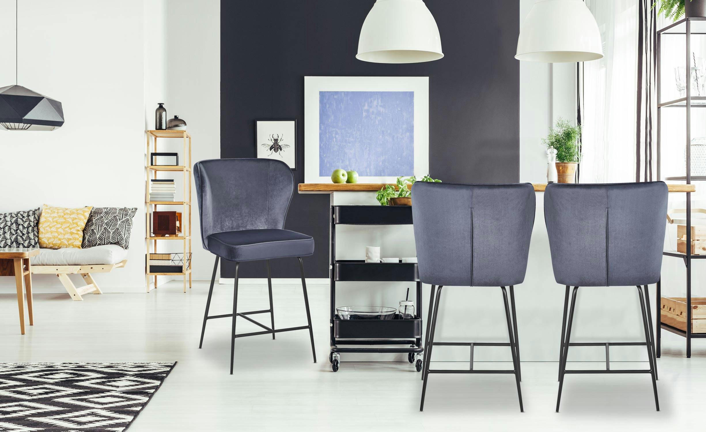 ELSA - Chaise de bar velours gris