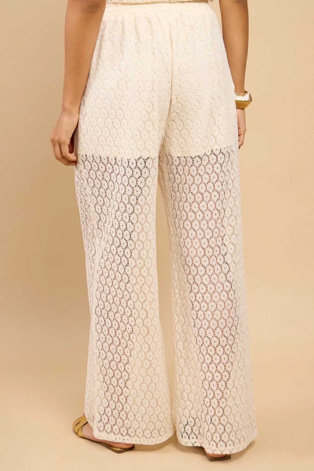 Little Mistress Cream Lace Wide Leg Trouser