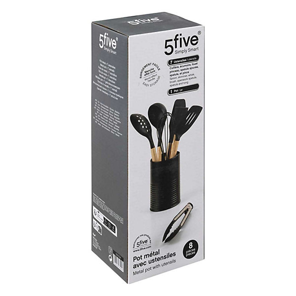 Lot de 7 ustensiles manche bois avec pot