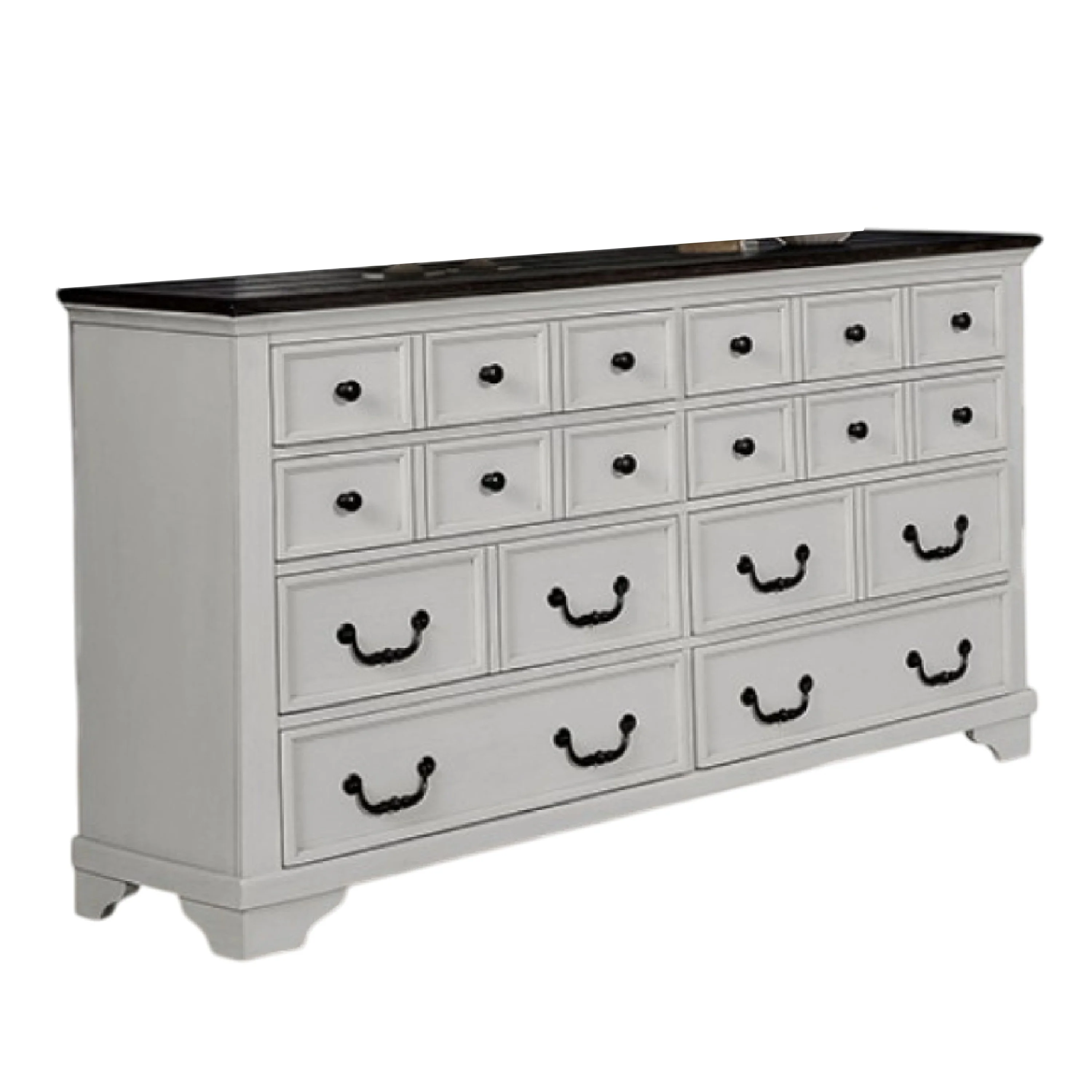 Hamps Wide Dresser, 8 Drawers, White and Dark Brown Solid Wood Frame