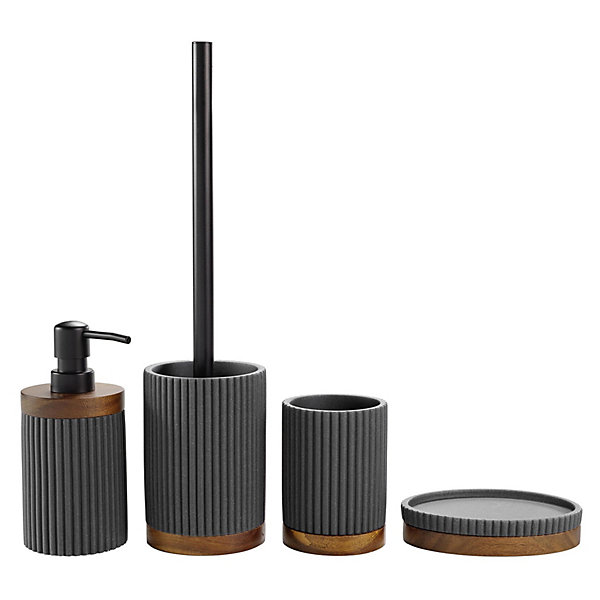 Distributeur de savon en acacia (17x6 cm - Gris anthracite)