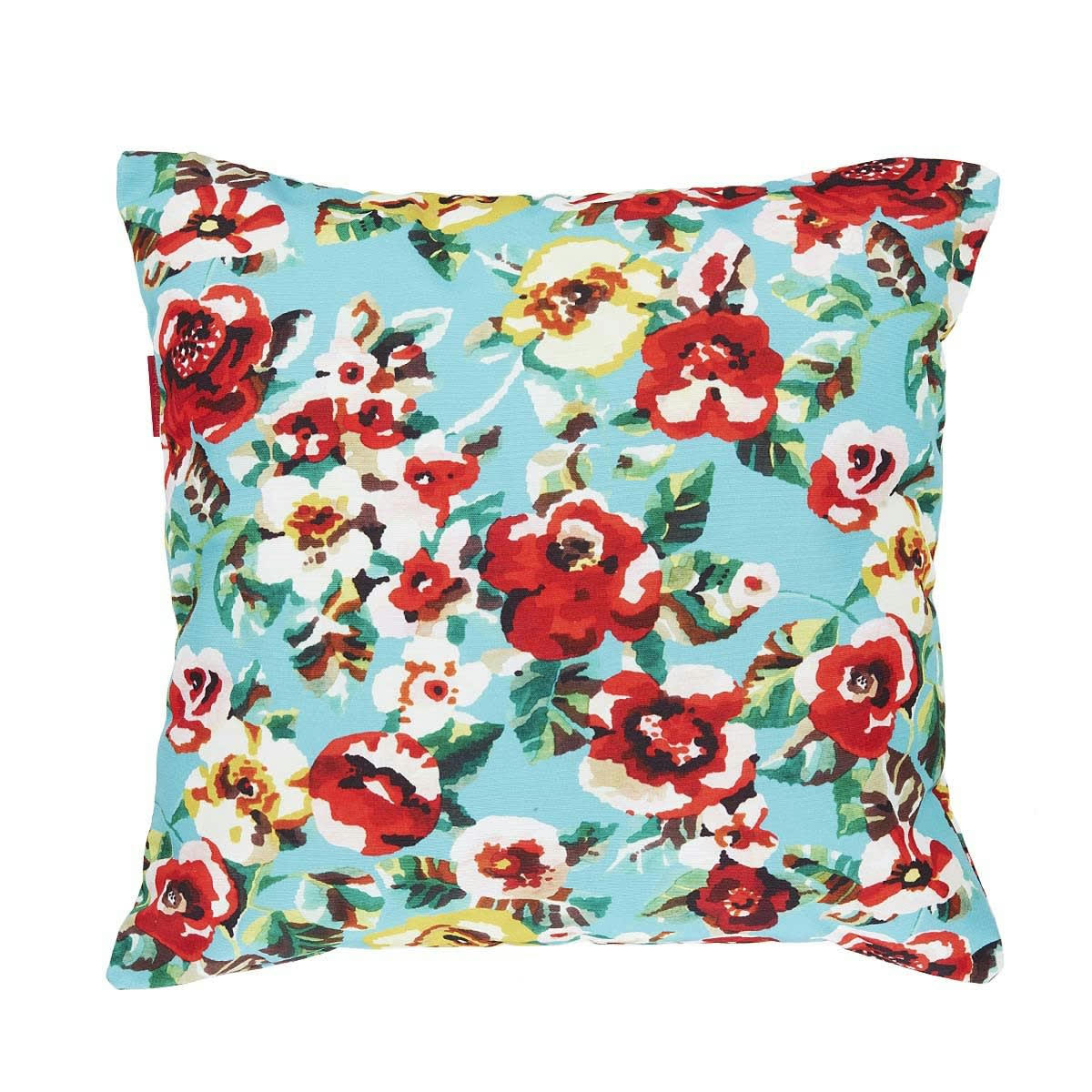 RITA - Housse de coussin extérieur fleuri turquoise 45x45cm