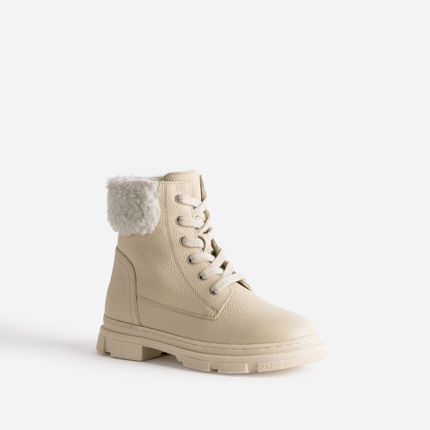 Boots éco-conçu à lacet BUGGY beige en cuir fourré