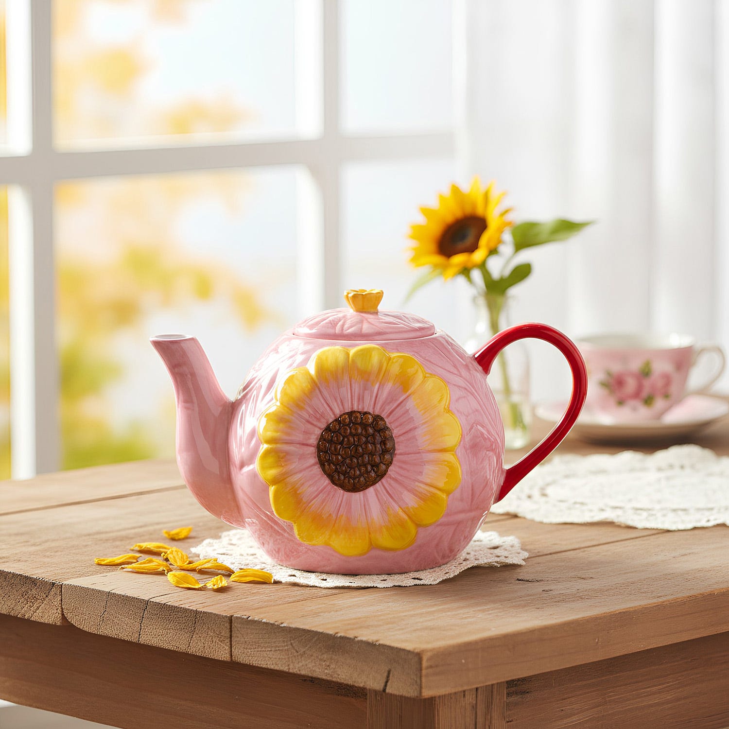 Teiera fiore rosa 970 ml terracotta Florafruit