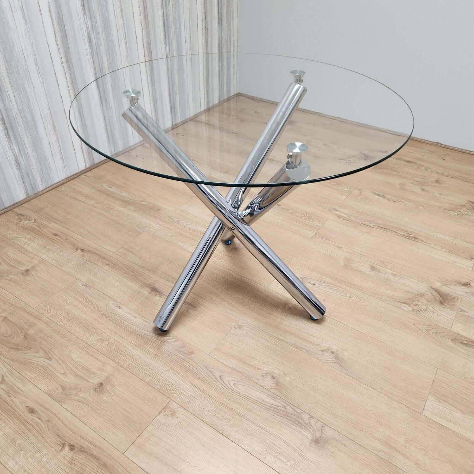 KOSY KOALA Modern Round Chrome Metal and Clear Glass Kitchen Dining Table Only