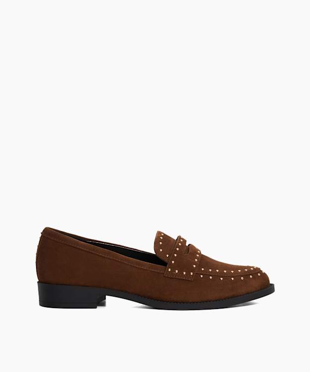 Gladwin Tan - Leather Stud Detail Penny Trim Loafers