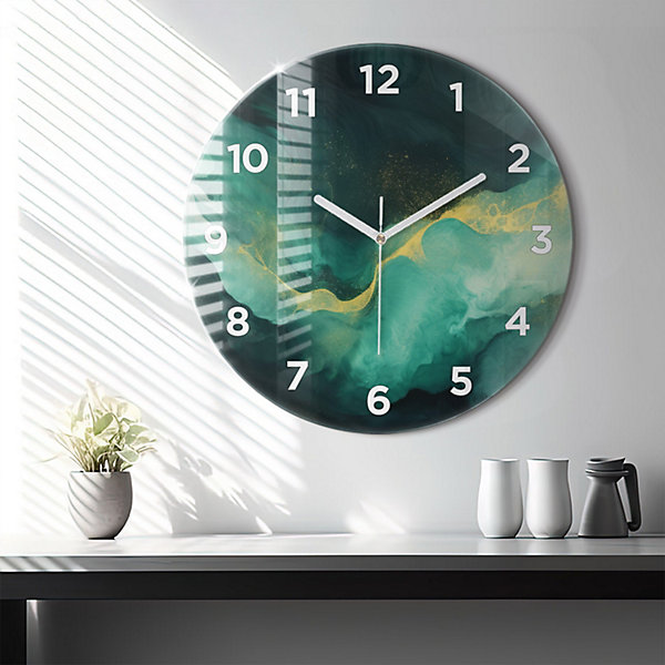 Horloge murale Wallfluent fi60 cm Avec chiffres Aiguilles blanches Marbre vert 1 pcs