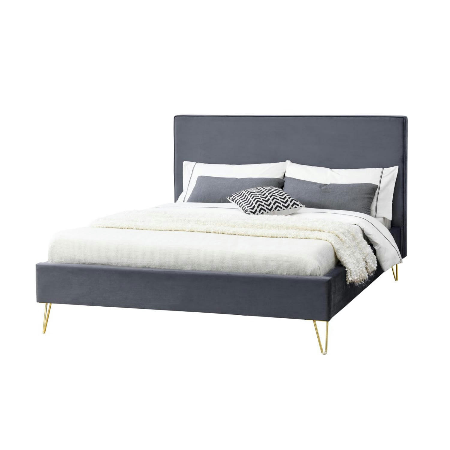 RIVERSIDE - Structure de lit 160 x 200 cm en velours et laiton gris