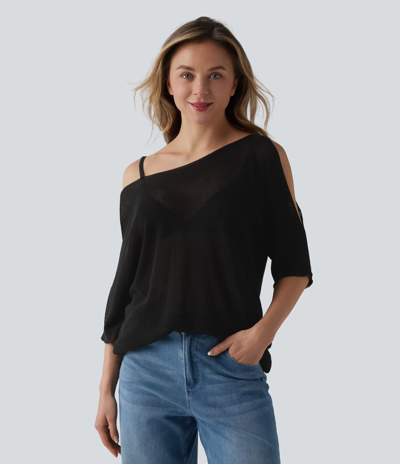 Pull décontracté asymétrique demi-manches