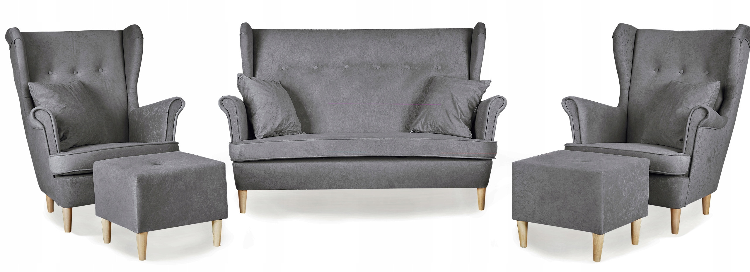 Zestaw wypoczynkowy uszak Ari sofa fotele pufy Family Meble