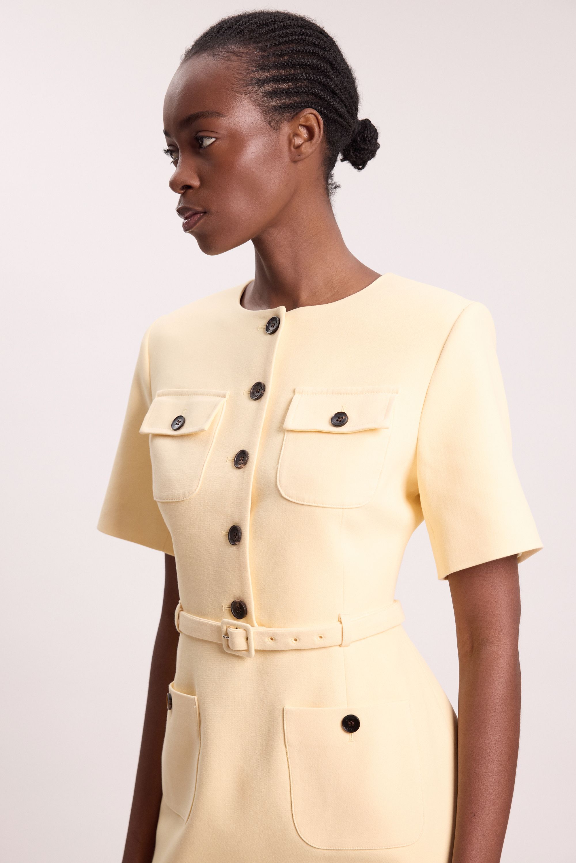 KarenMillen Compact Stretch Button Detail Mini Dress