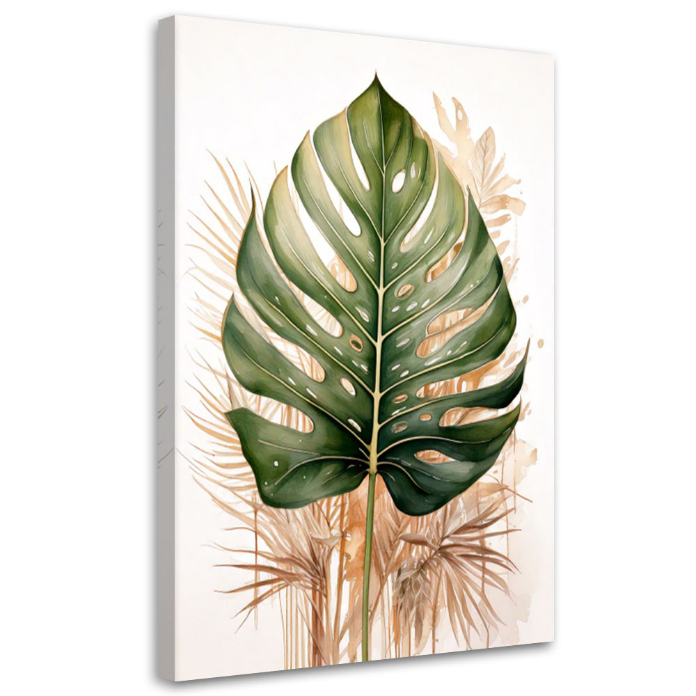 Feeby Obraz na płótnie, Liść Monstera Akwarela Zielony Natura 40x60