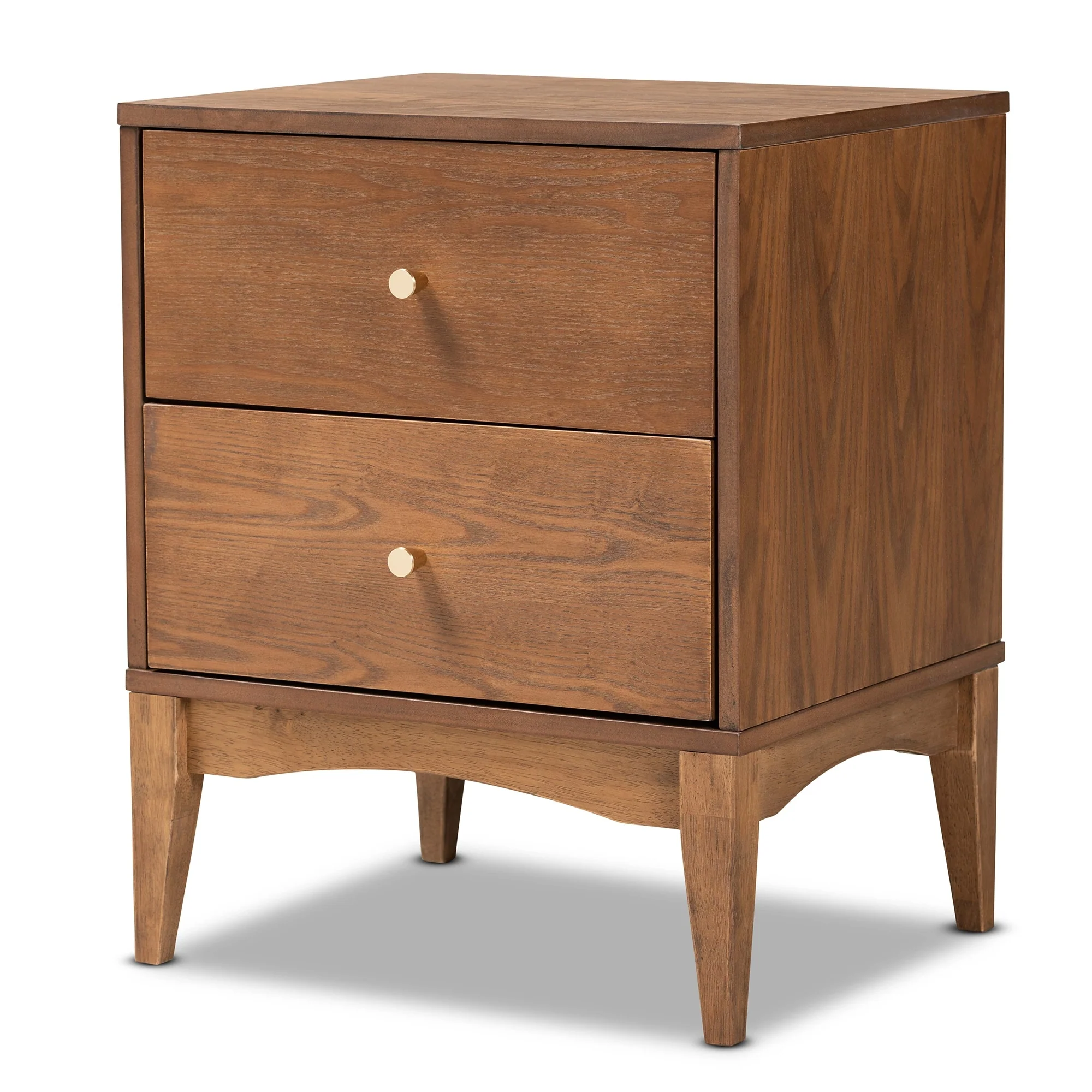 Landis Mid-Century Modern Ash Walnut Finished Wood 2-Drawer Nightstand
