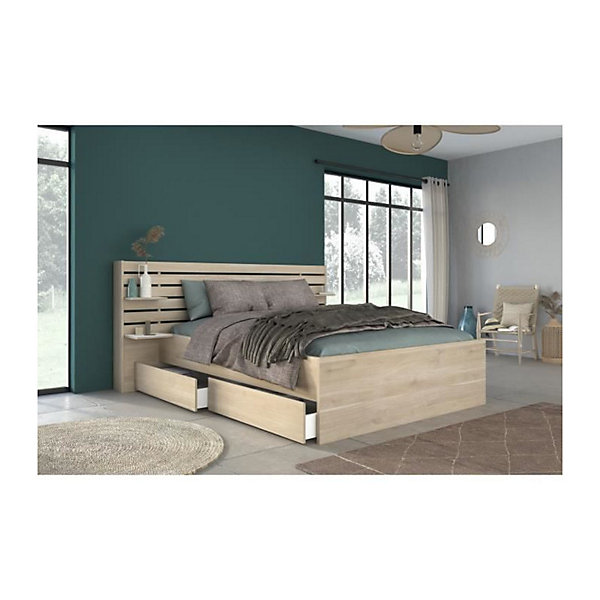 Lit 140 x 190/200 cm avec rangements - Coloris : Naturel - TENALIA II