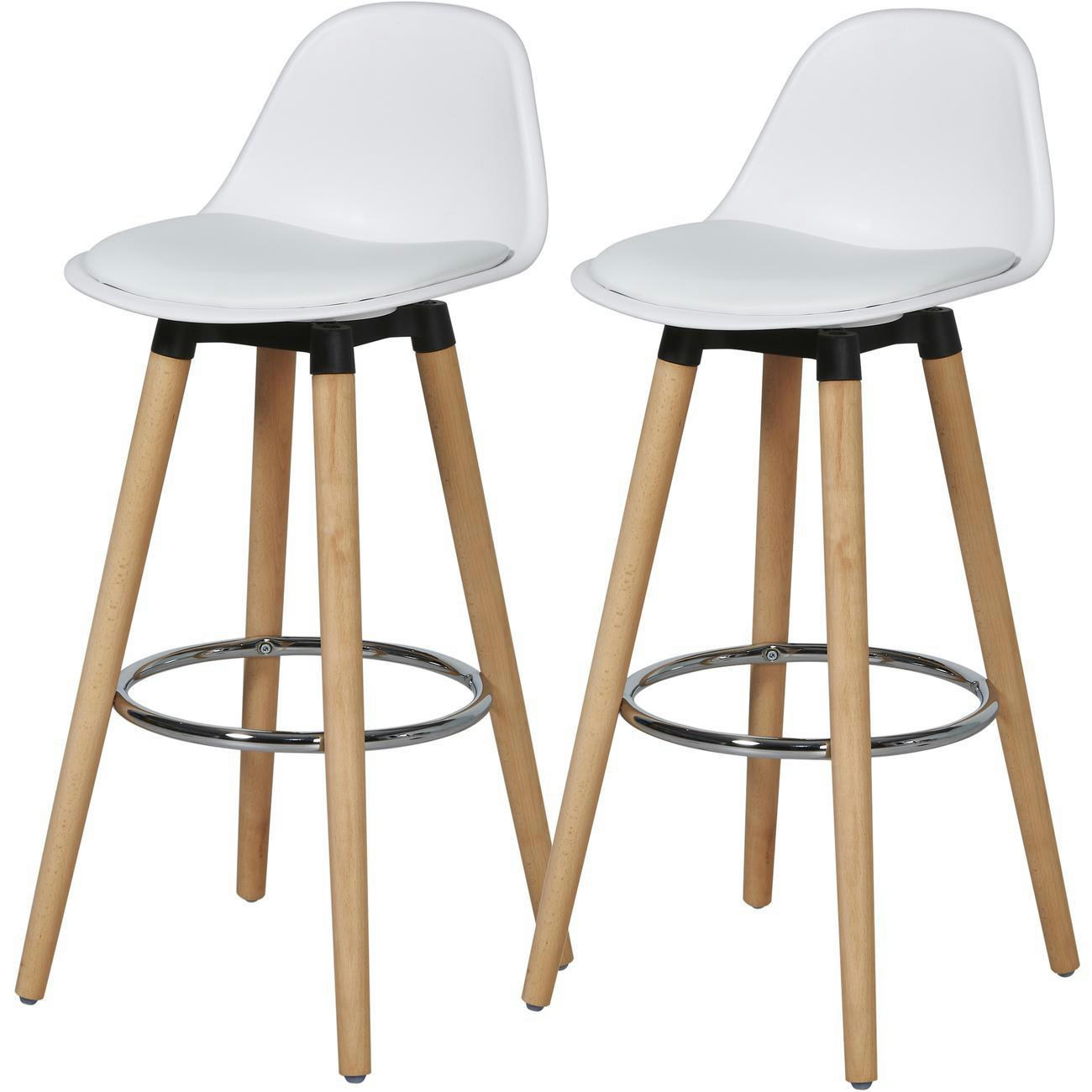 PAGGO - Lot de 2 - Tabouret De Bar assise plastique dur abs blanc pieds metal