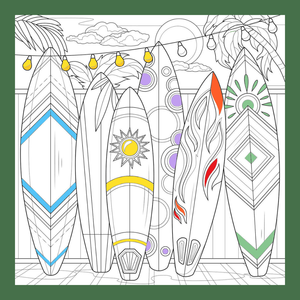 ILLUSTRATION - Tableau sur toile planches de surf à colorier 30x30 cm