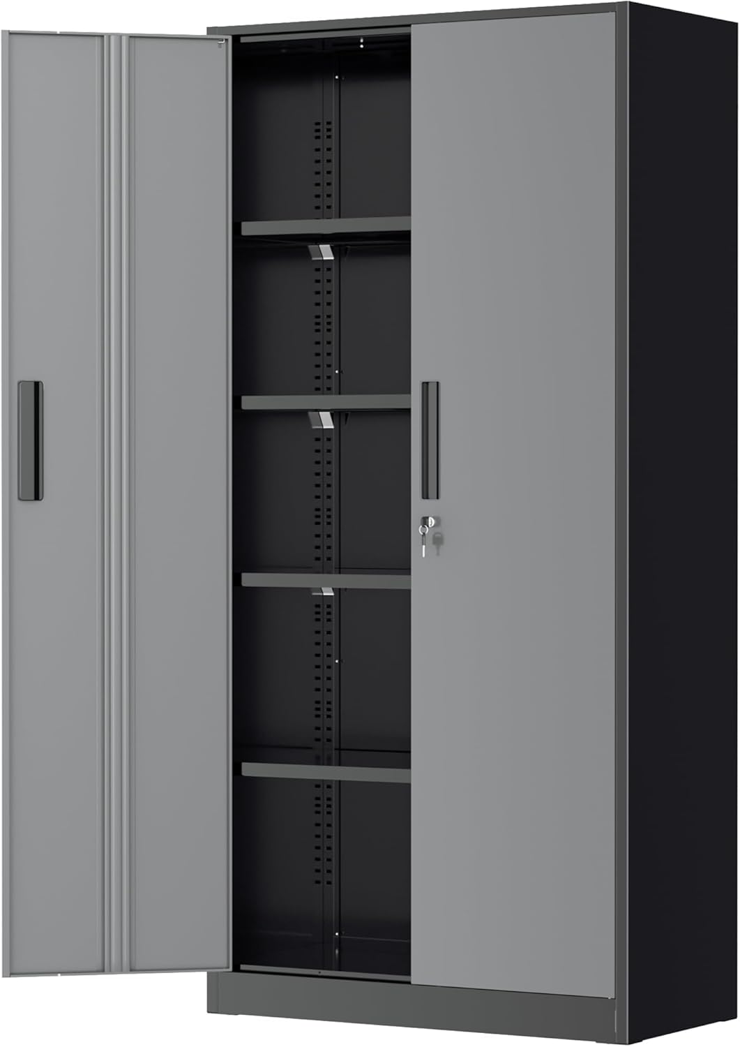 Greenvelly Metal Garage Storage Cabinet with Lock, 72”Metal Storage Cabinet with 2 Doors and 4 Adjustable Shelves, Steel Tool Cabinet for Garage,Home Office, School,Gym (Black Grey)