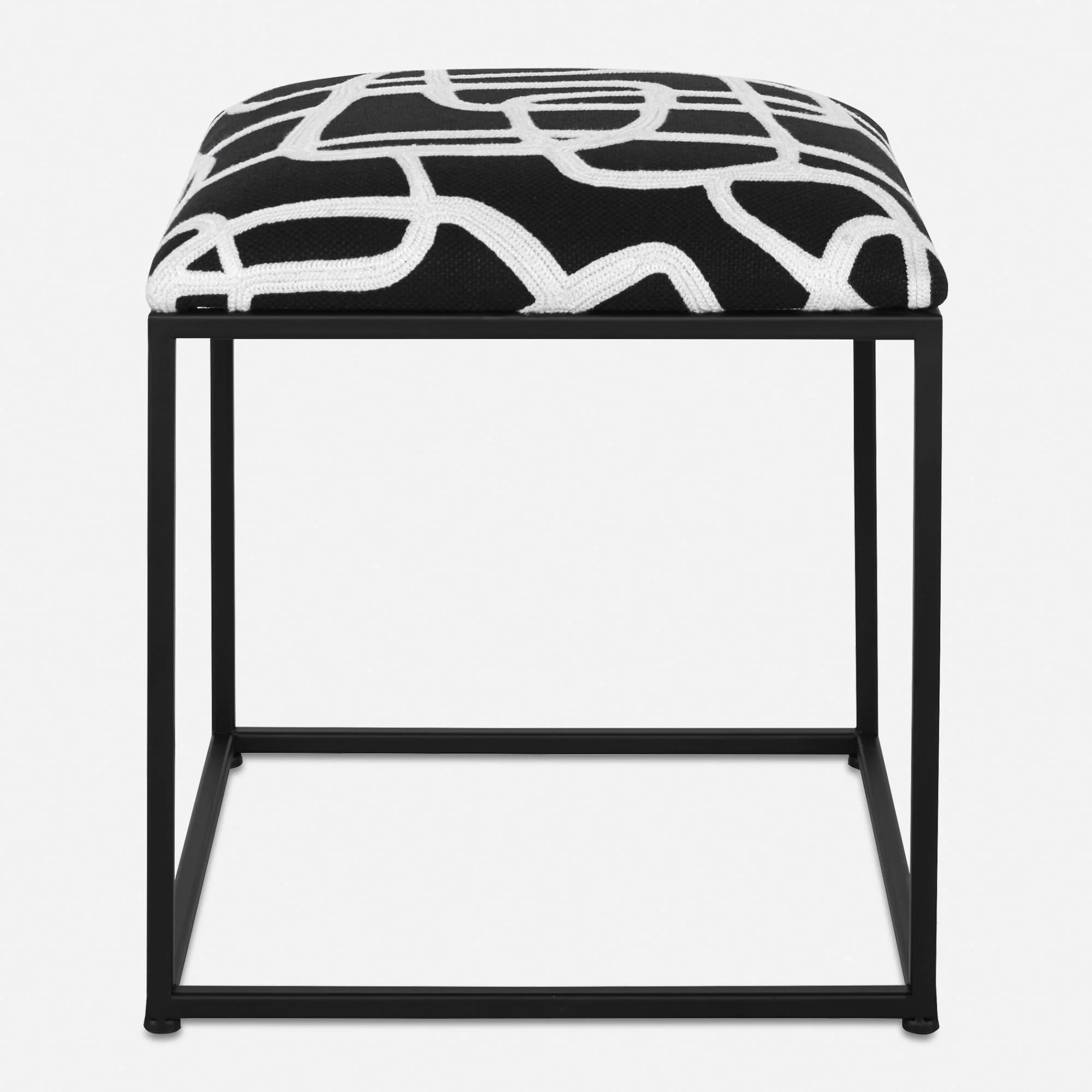 Abstract Style Upholstered Accent Stool - 19.25 - Black and White