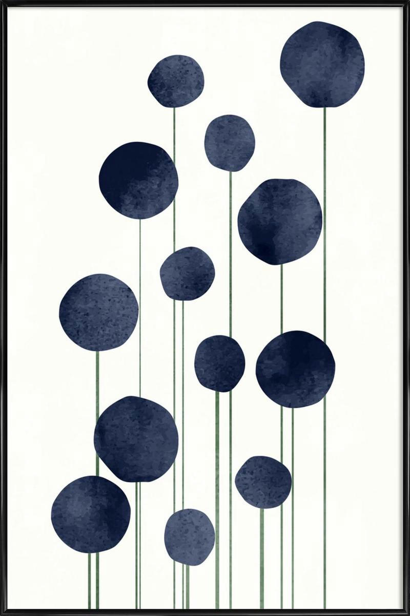 WATERFLOWERS - Affiche dans cadre standard (noir) blanc & bleu 30x45