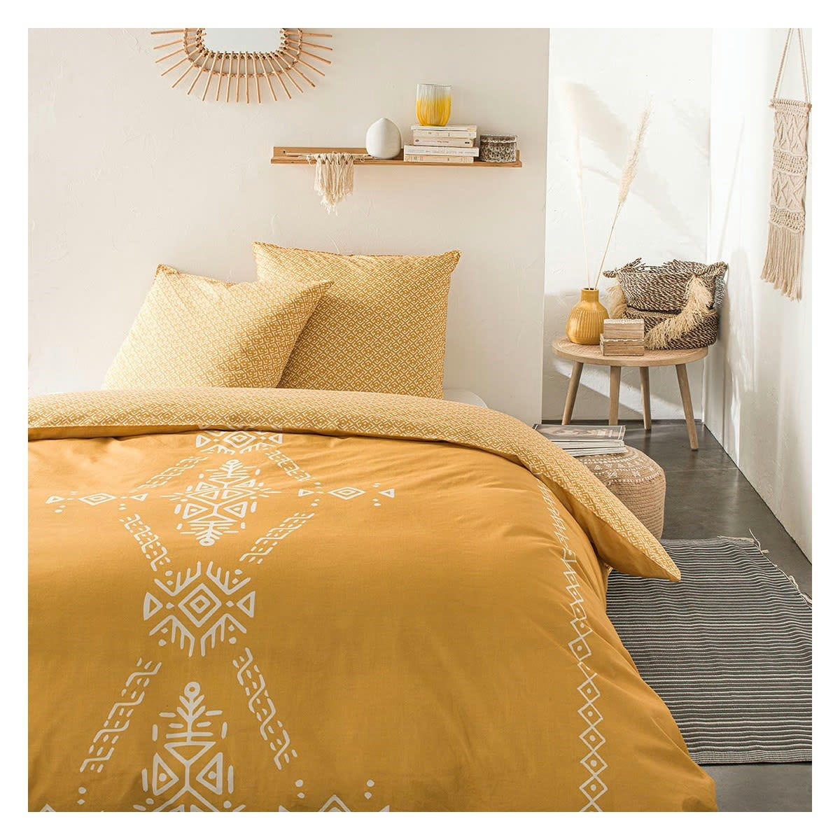 SUNSHINE - Parure de lit 2 personnes imprimé en Coton Jaune 220x240 cm