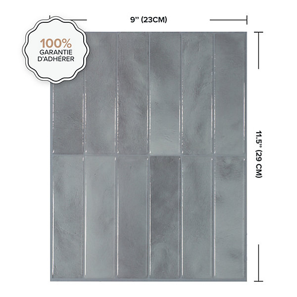 Crédence Adhésive Cuisine et Salle de Bain x4 - Carrelage Mural Smart Tiles, Gris - 29,03 x 22,86cm