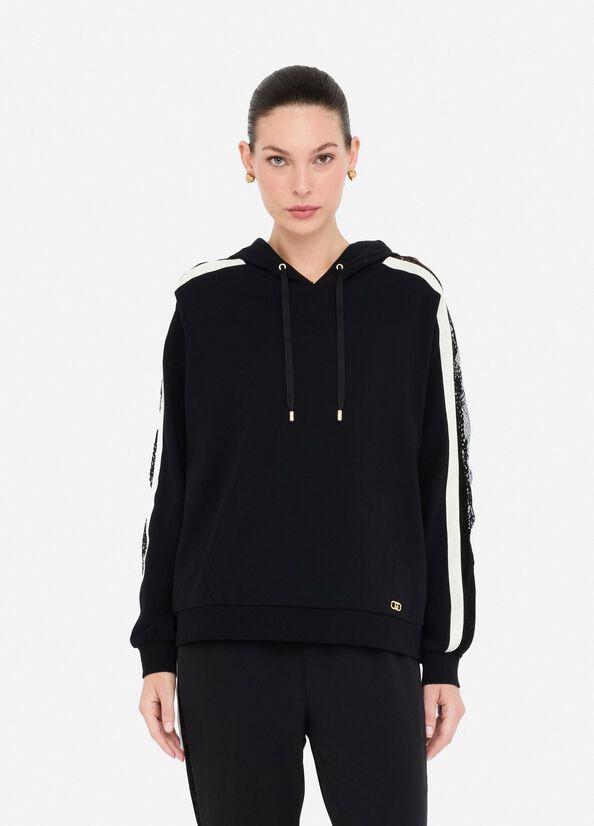 Felpa in cotone con pizzo