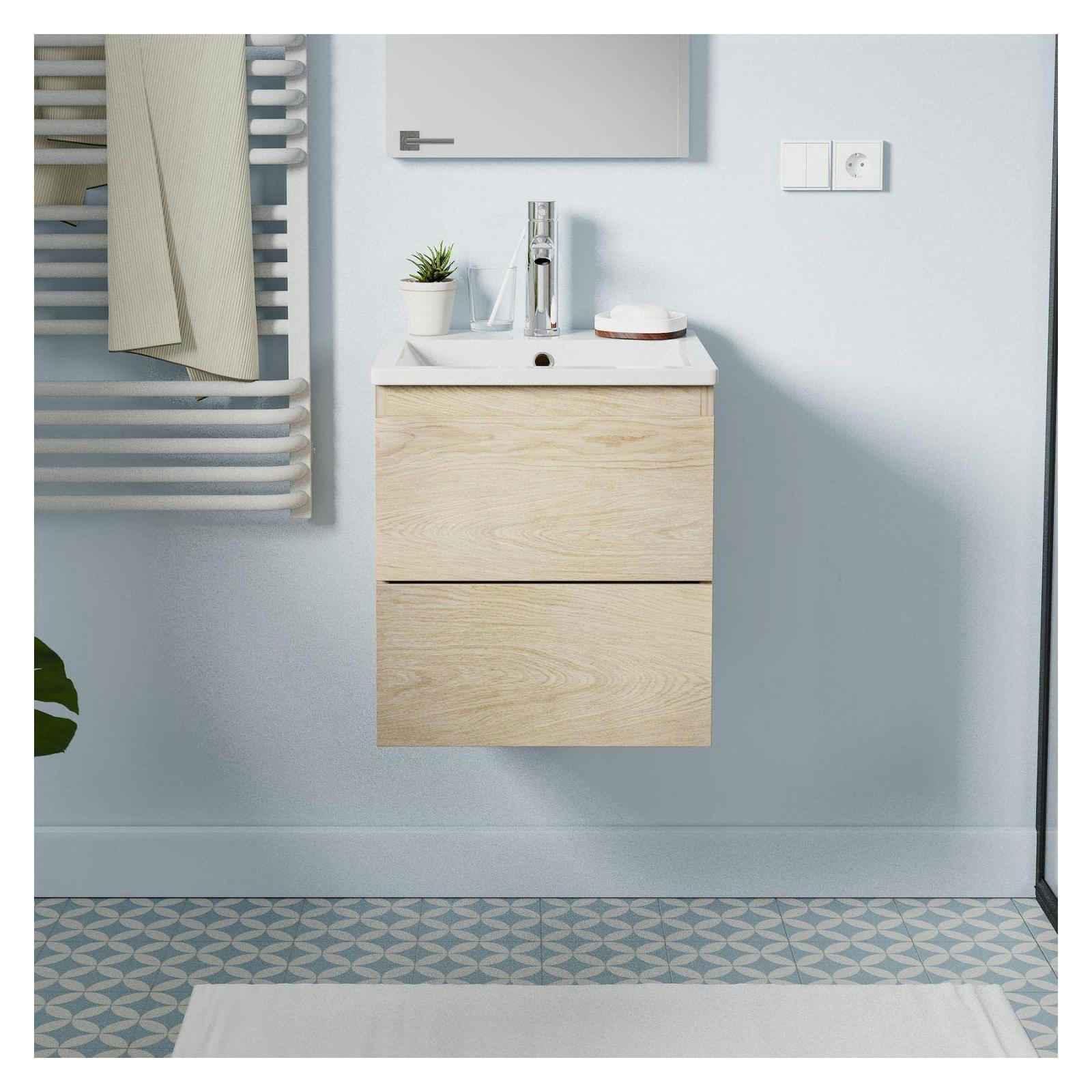 SORRENTO - Meuble simple vasque 45cm décor chêne  + vasque + robinet chromé