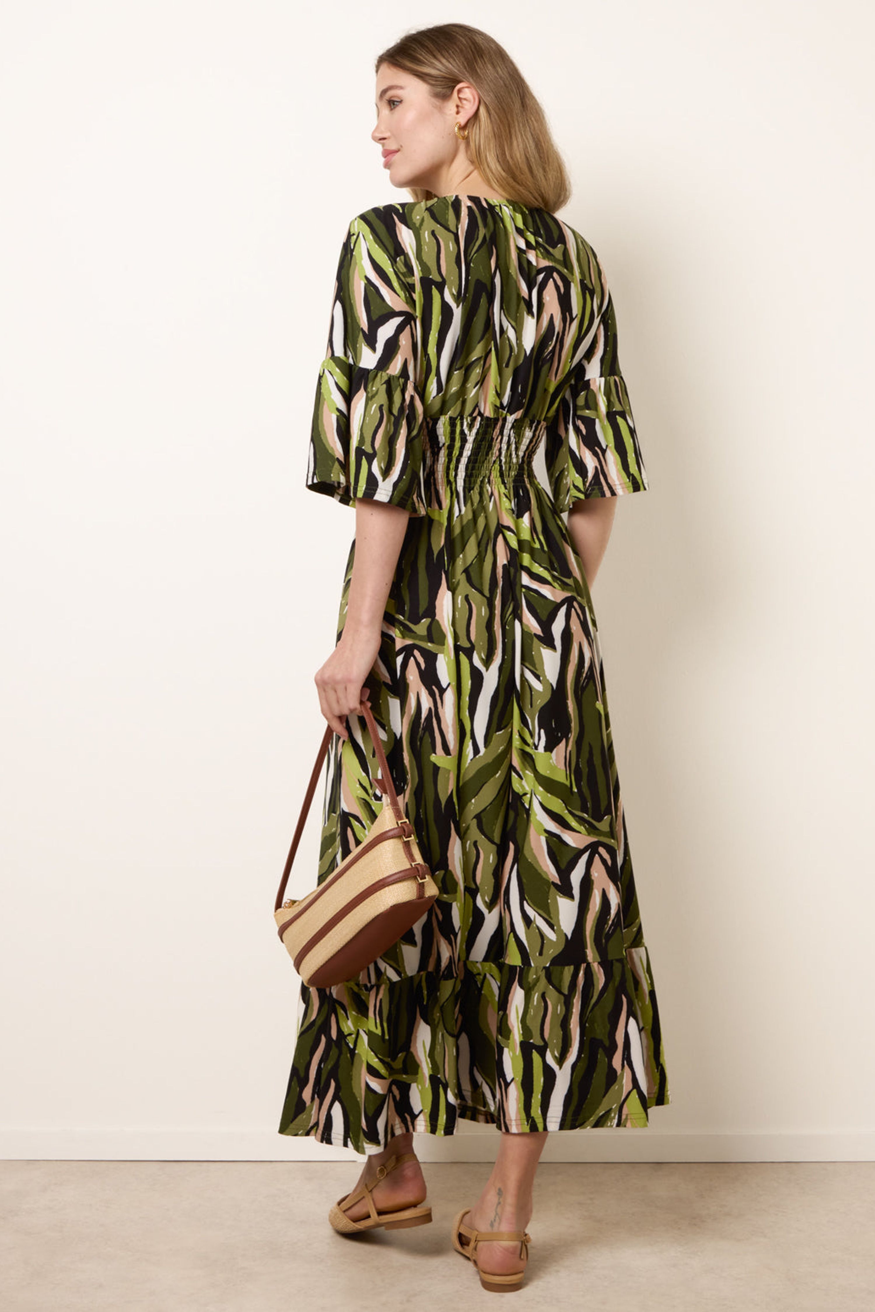 Blue Vanilla Green Shirred Empire Bust Dress