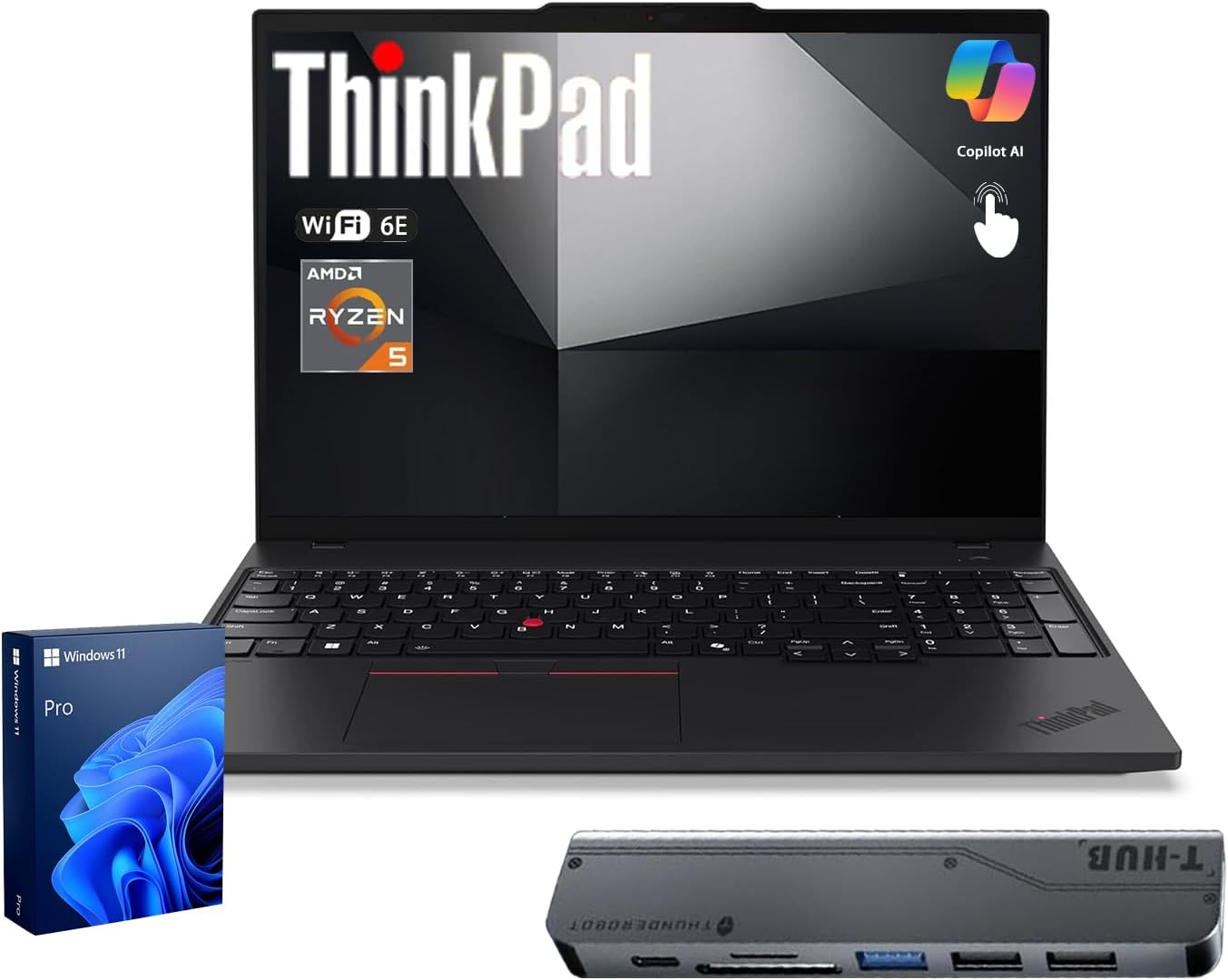 Lenovo ThinkPad E16 Business Laptop  16 FHD+ Anti-Glare Touchscreen  AMD Ryzen 5 7535U  32GB DDR5  1TB SSD  Wi-Fi 6E  Fingerprint  Backlit  Webcam  Windows 11 Pro  Bundle with 7-in-1 USB-C Hub