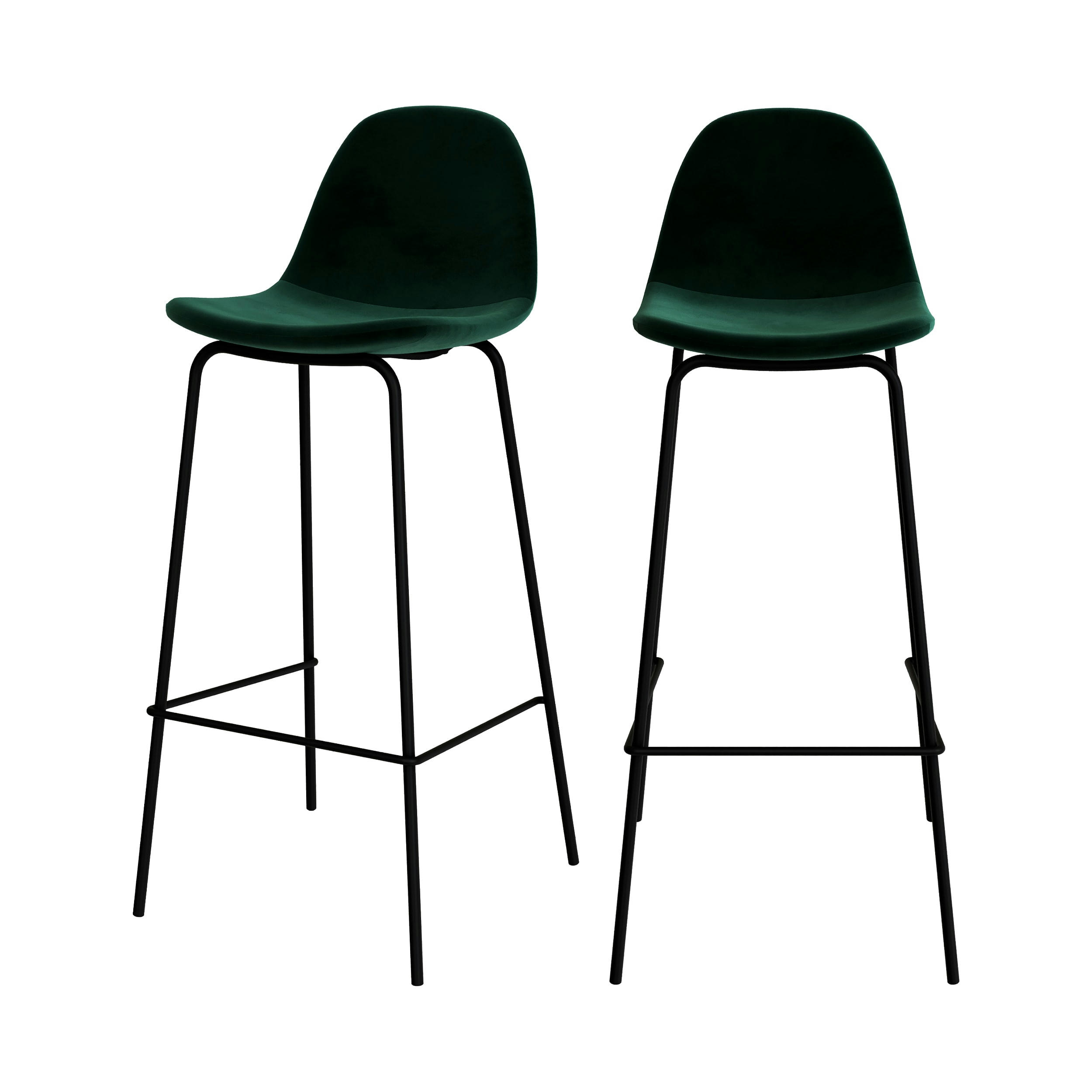 HENRIK - Chaise de bar en velours vert foncé 75 cm (lot de 2)