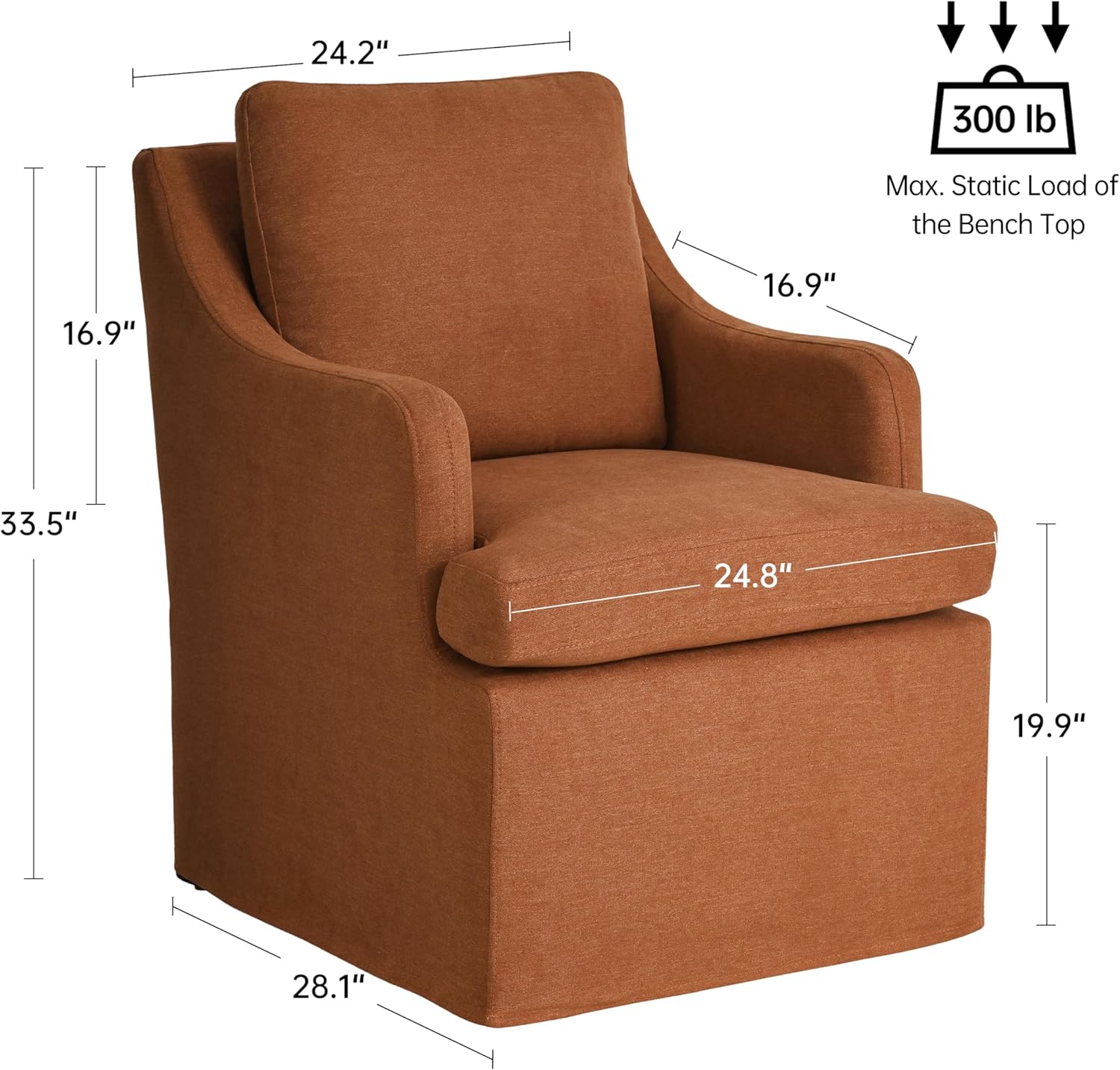VKNOW Upholstered Dining Chairs, Modern Kitchen Chairs Dinner Chairs with 4 Casters, Chenille Armchair for Bedroom Reading Room Living Room, Orange