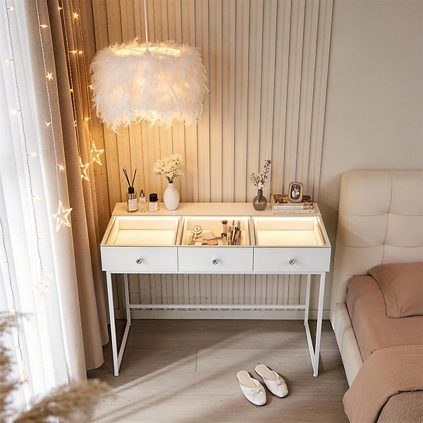 Coiffeuse avec Miroir à éclairage LED Dimmable Blanc 115cm 3 Tiroirs