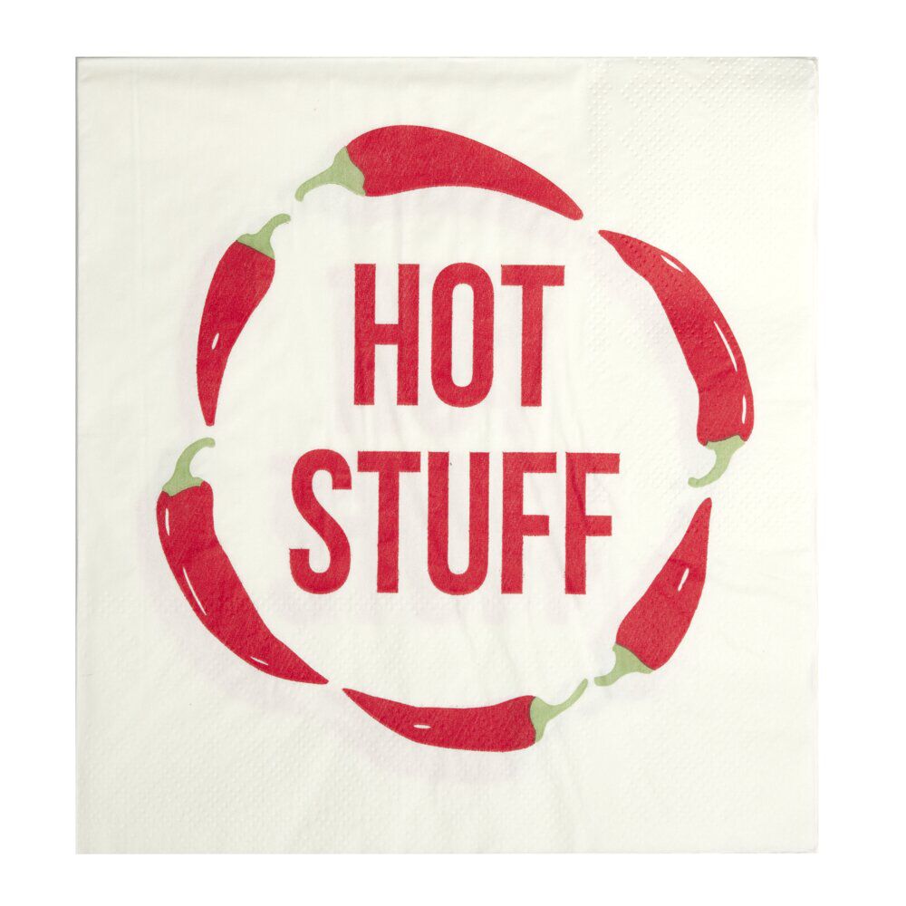 Serviette papier x20 motif piment Hot Stuff blanc et rouge 33x33cm