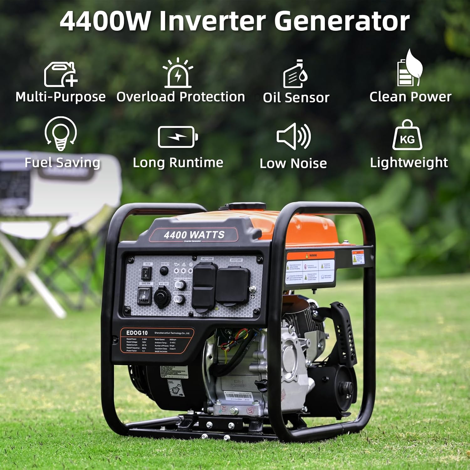 Power Equipment 4400 Watts Inverter Generator Gas Powered  Portable Open Frame Generator  Low Noise with ECO Mode  RV Ready  Emergency Home Backup