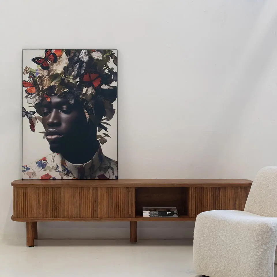 Tv-Meubel Naturel Mangohout - Schuifdeuren - 200x40x50cm - Maria