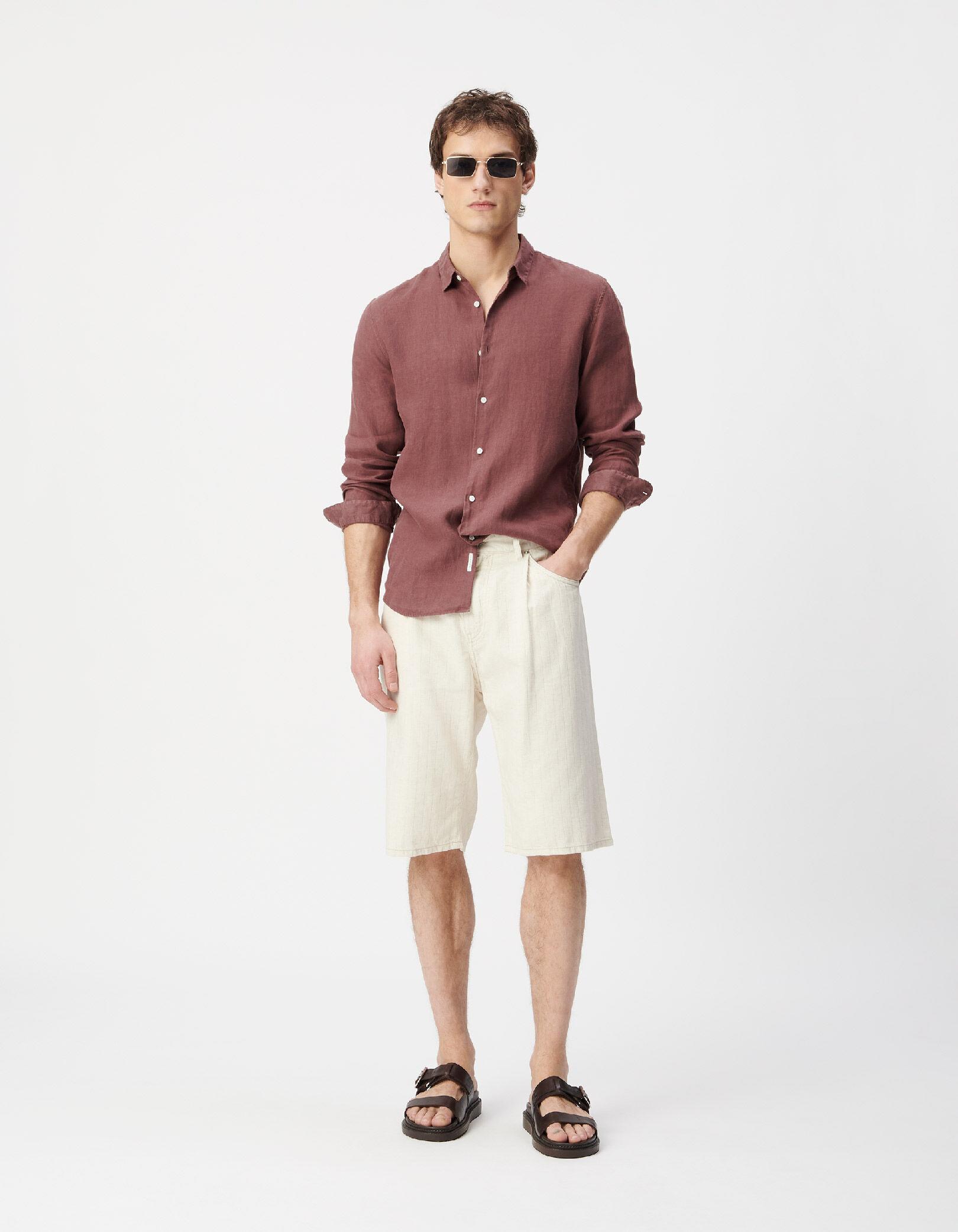 Chemise slim verte 100% lin Homme