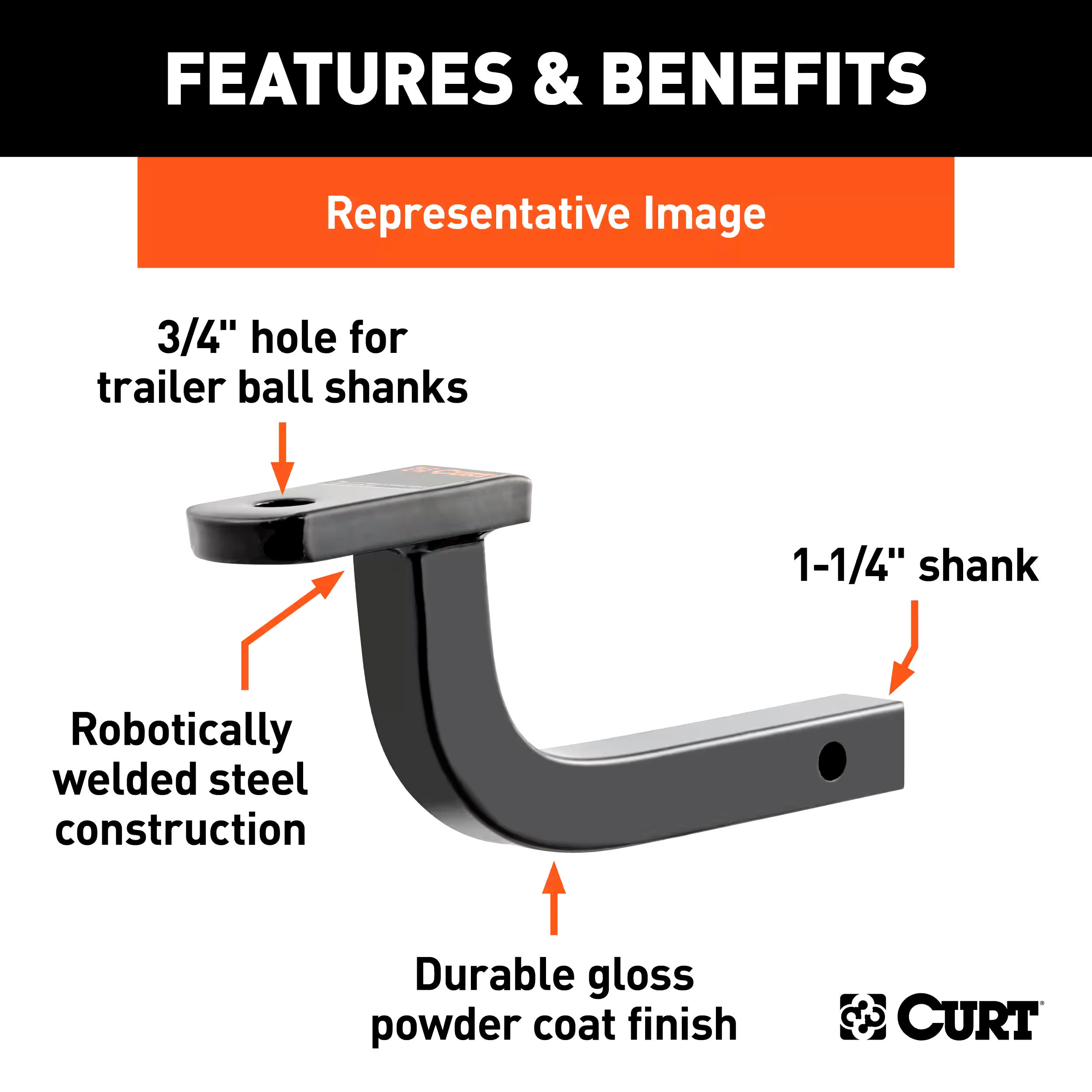 CURT 45025 Class 1 Ball Mount (1-1/4