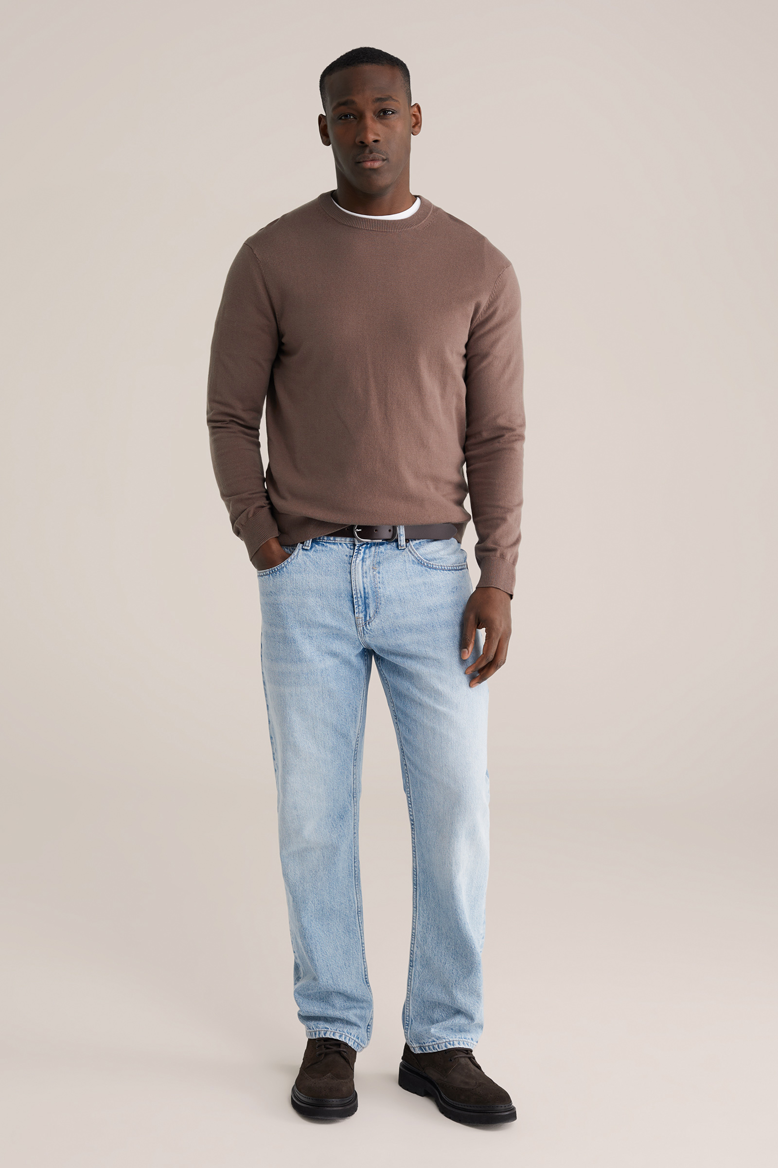 Heren Slim fit fijngebreide trui van katoenmix