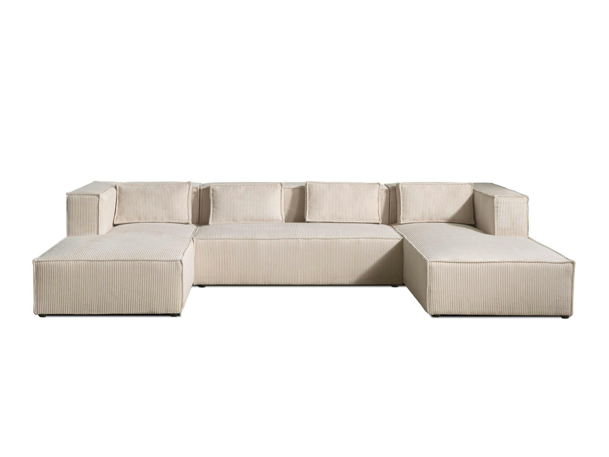 STELLA - Canapé panoramique 7 places en u en velours côtelé beige