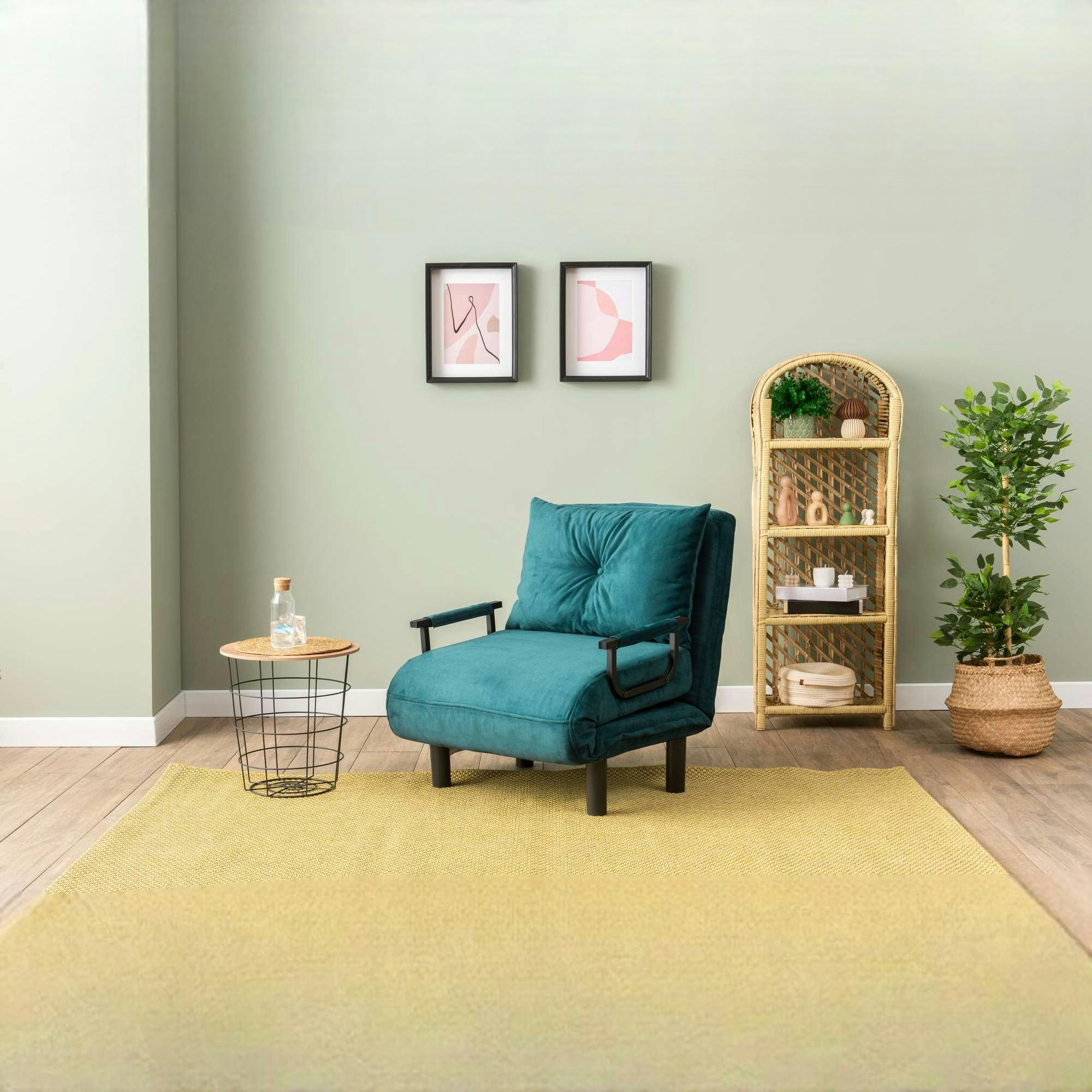 Fauteuil convertible bleu lagon couchage 175 cm IBARRA